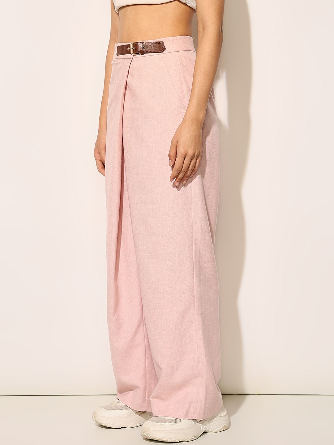 Pink High Rise Belted Pants