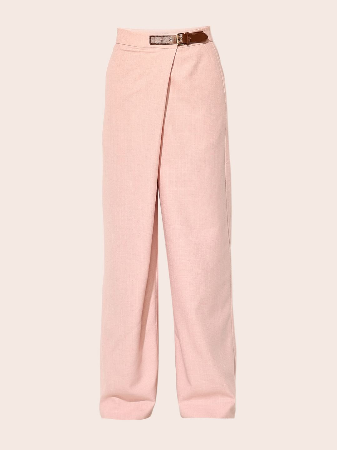 Pink High Rise Belted Pants