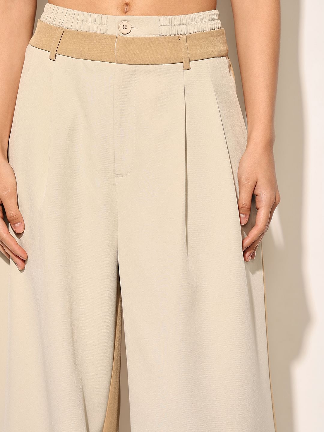 Beige High Rise Flared Pants
