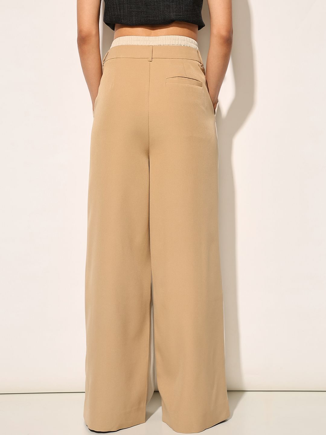 Beige High Rise Flared Pants