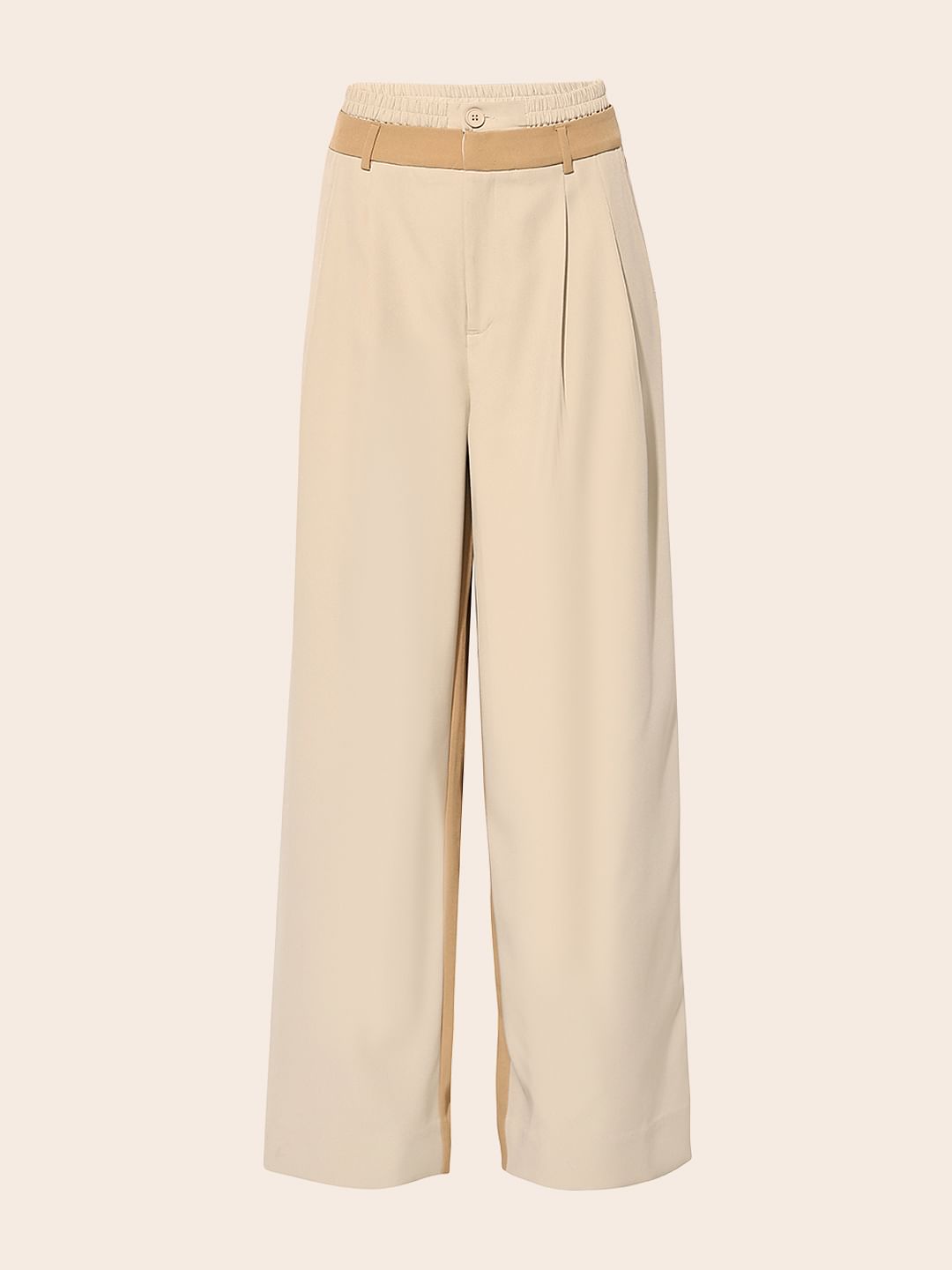 Beige High Rise Flared Pants