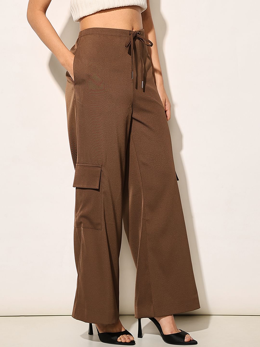 Brown Cargo Flared Pants