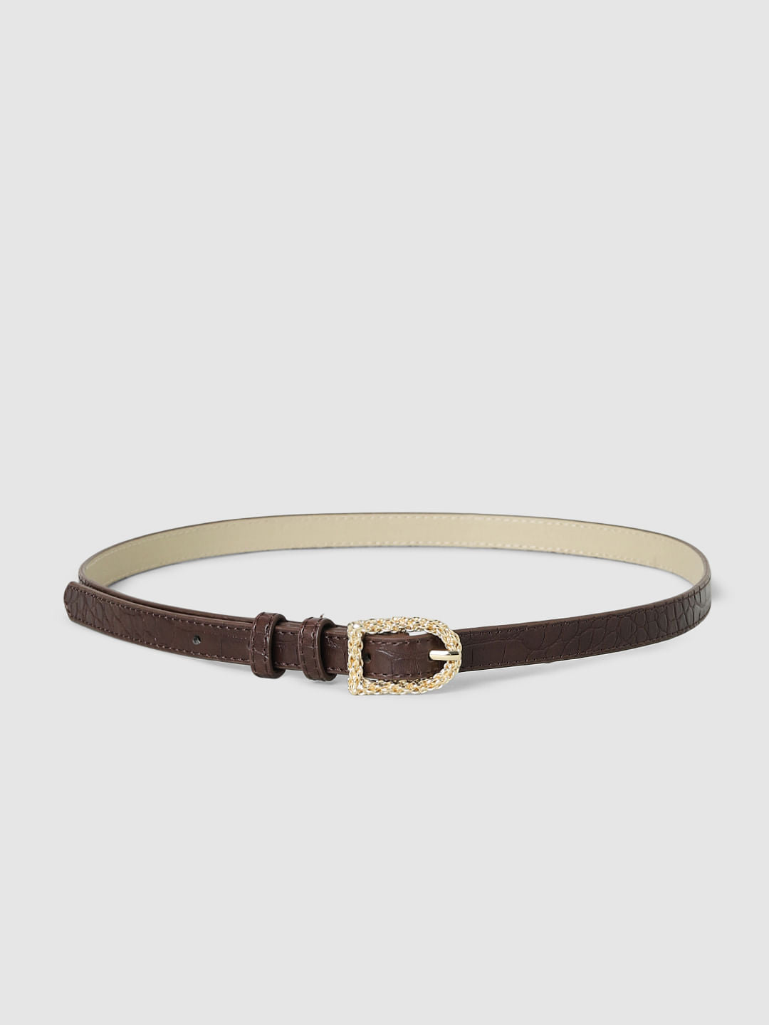 Dark Brown Narrow Textured Belt
