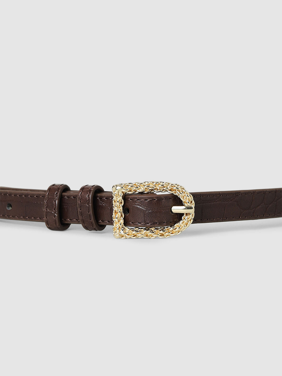 Dark Brown Narrow Textured Belt