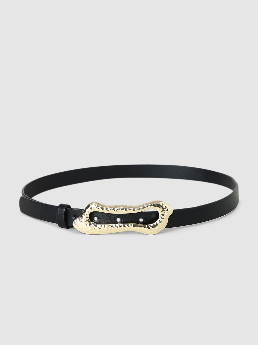 Black Golden Buckle Narrow Belt
