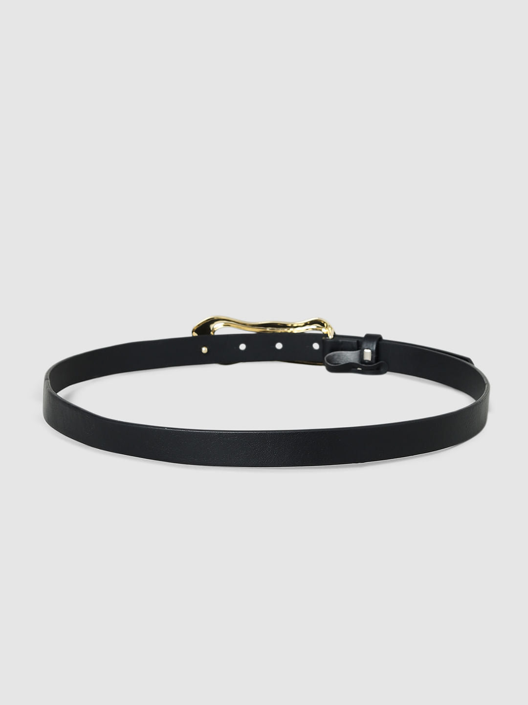Black Golden Buckle Narrow Belt