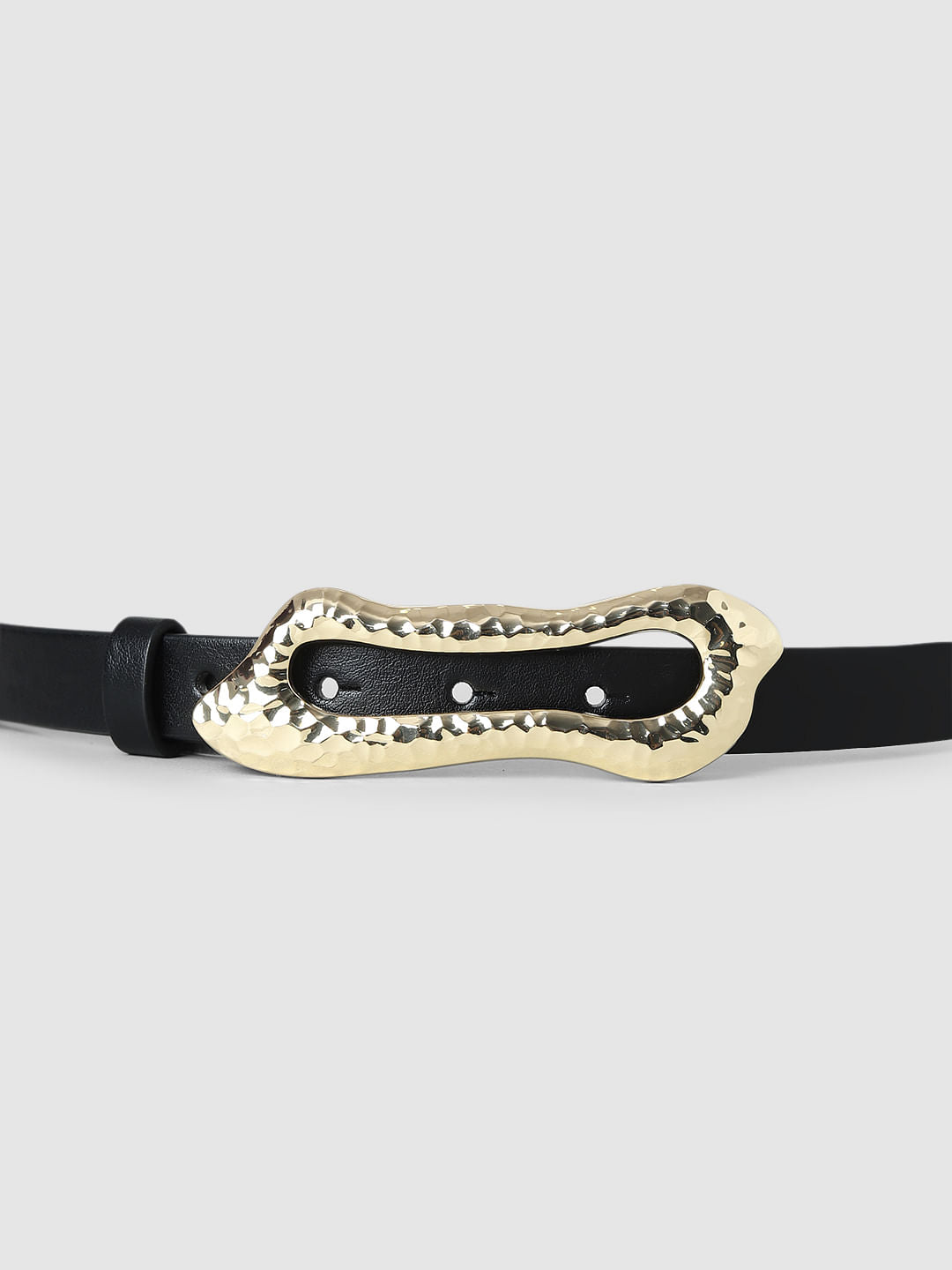 Black Golden Buckle Narrow Belt