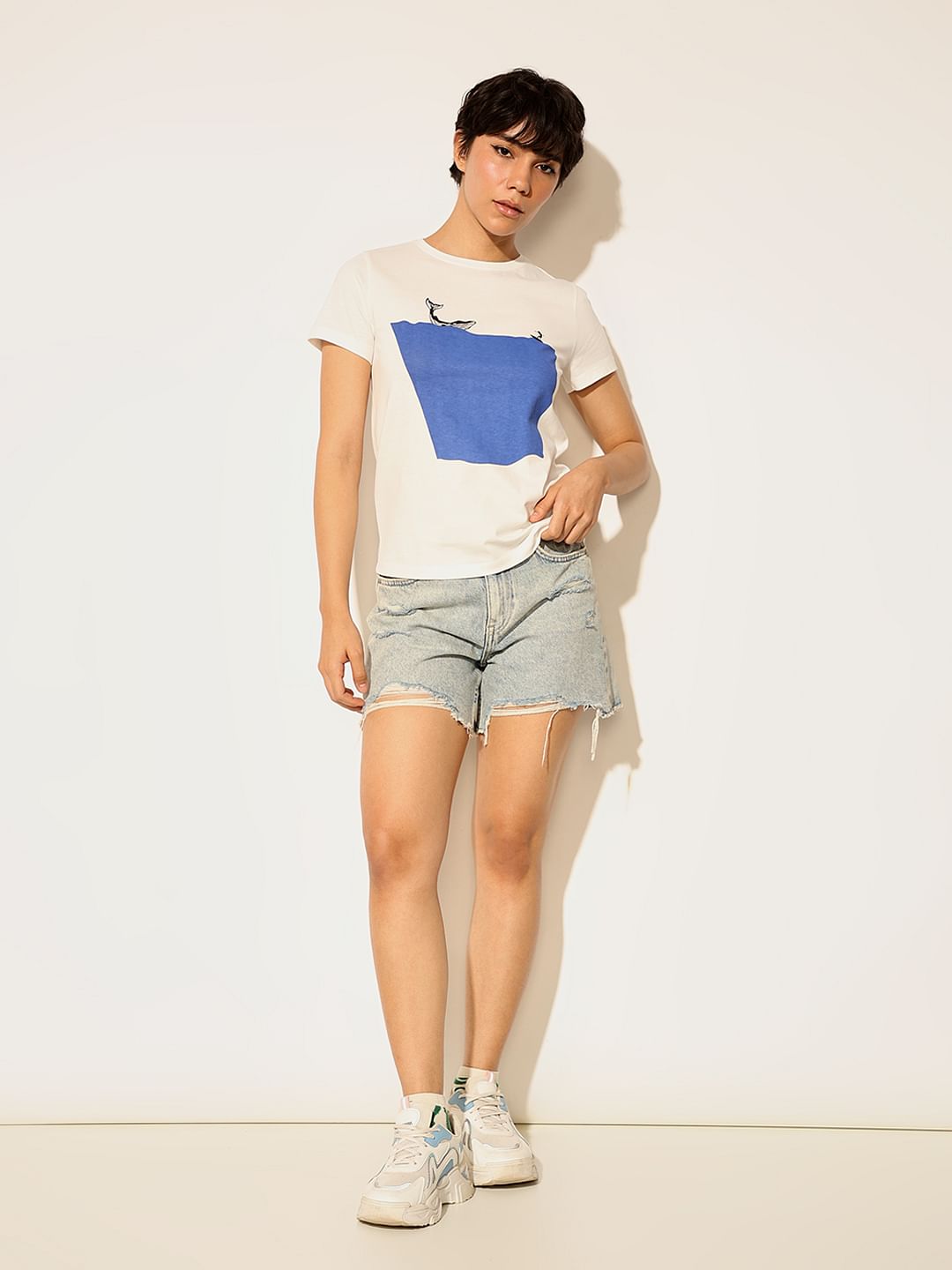 White Graphic Print Cotton T-Shirt