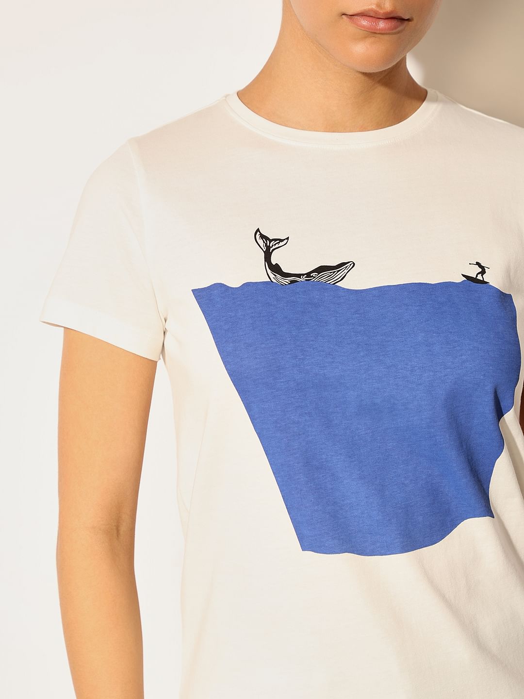 White Graphic Print Cotton T-Shirt