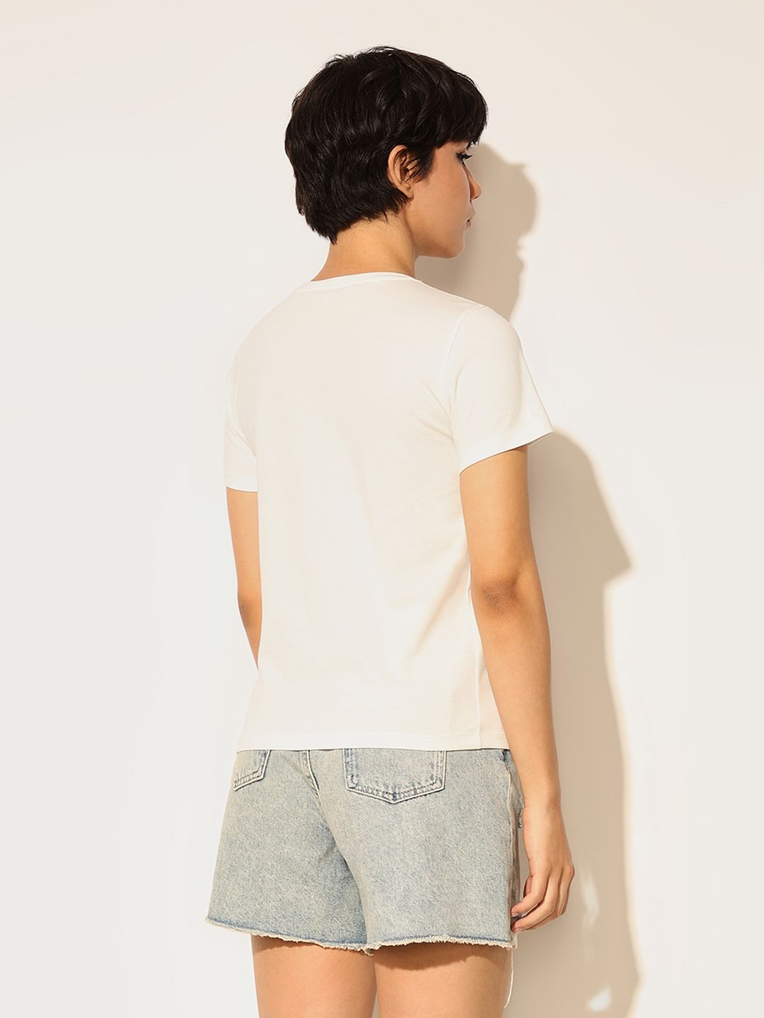 White Graphic Print Cotton T-Shirt