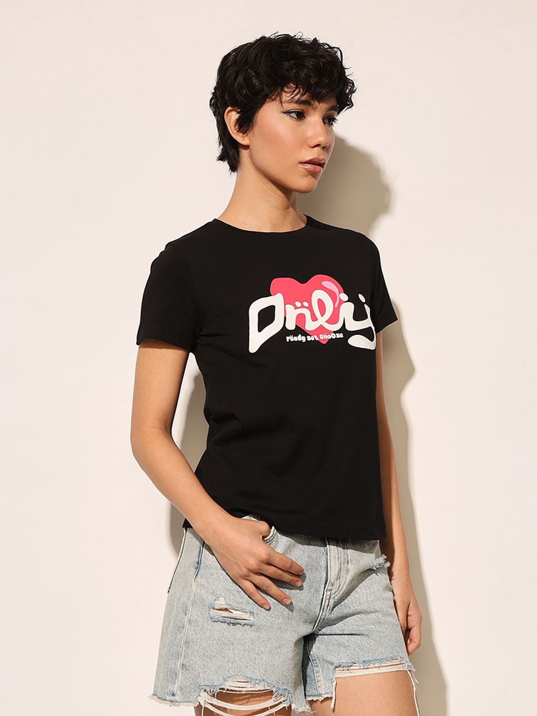 Black Typographic Print T-Shirt