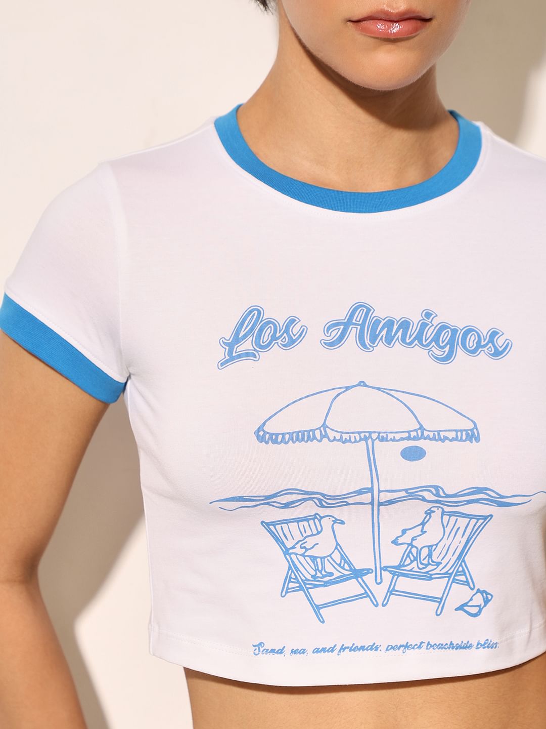 White Printed Cropped T-Shirt