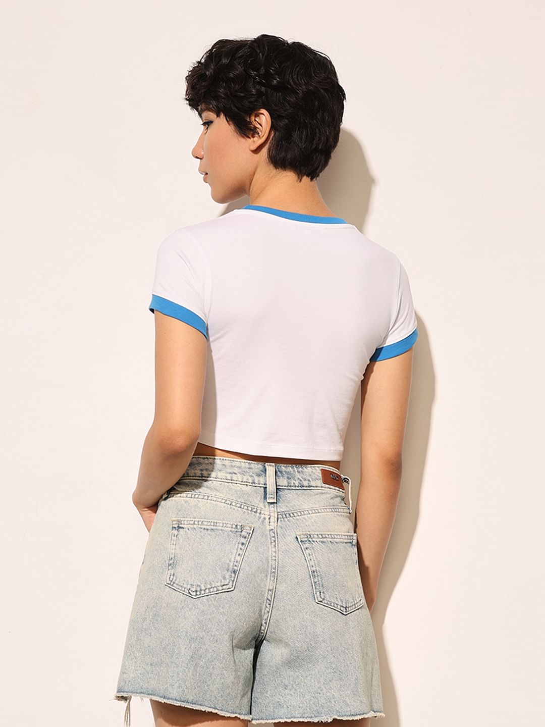 White Printed Cropped T-Shirt