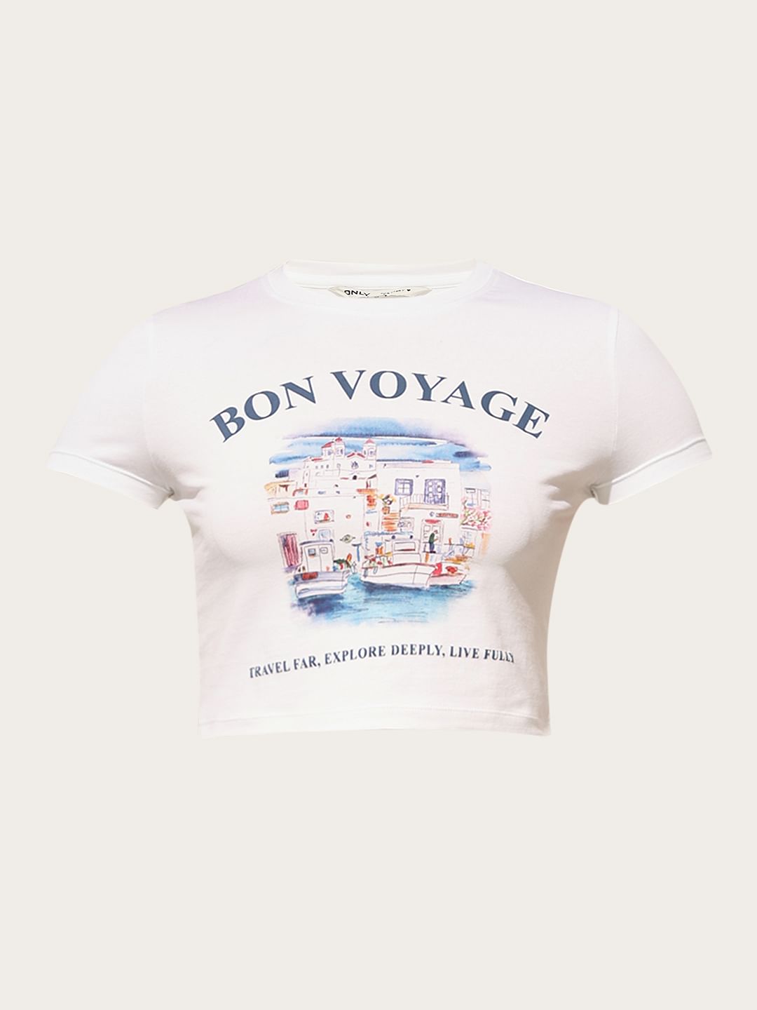 White Printed Crop T-Shirt