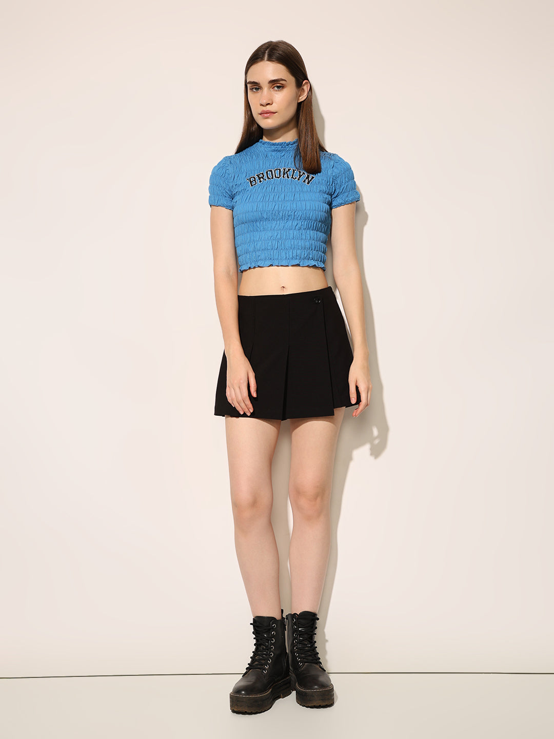 Blue Printed Crop T-shirt