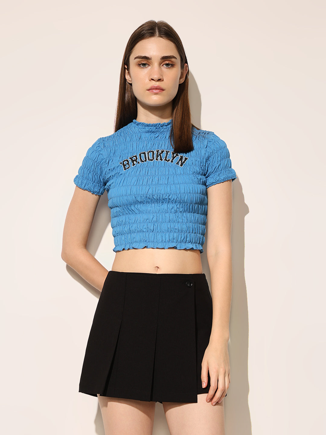 Blue Printed Crop T-shirt