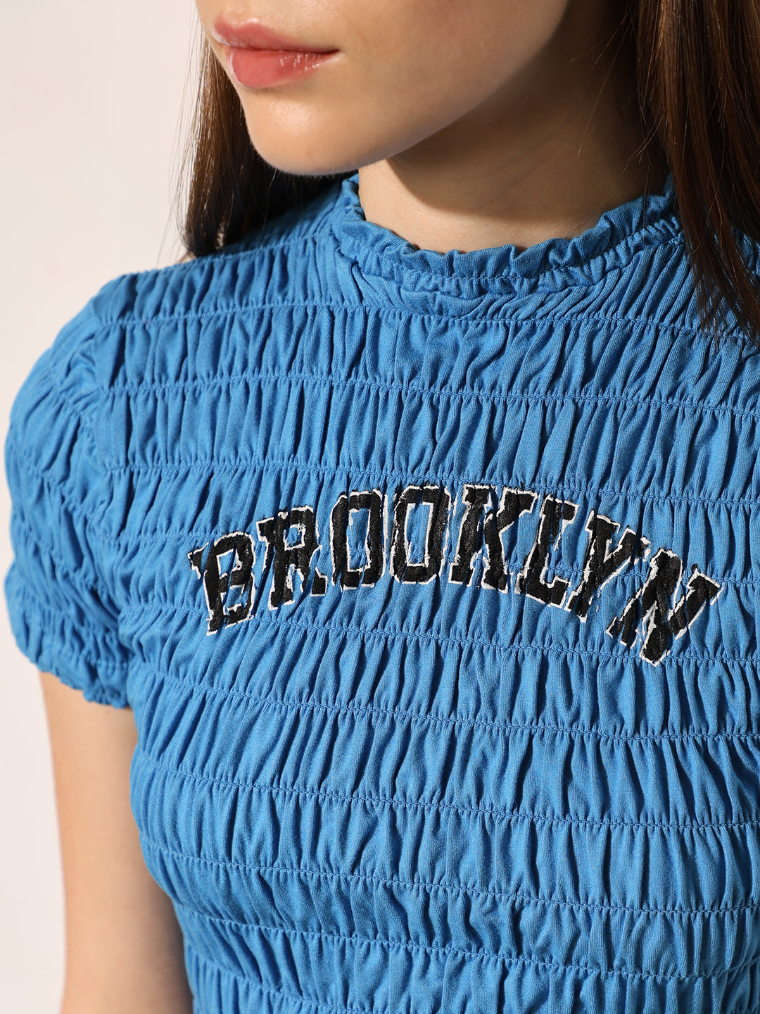 Blue Printed Crop T-shirt