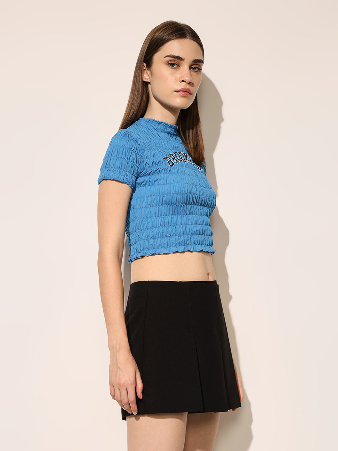 Blue Printed Crop T-shirt