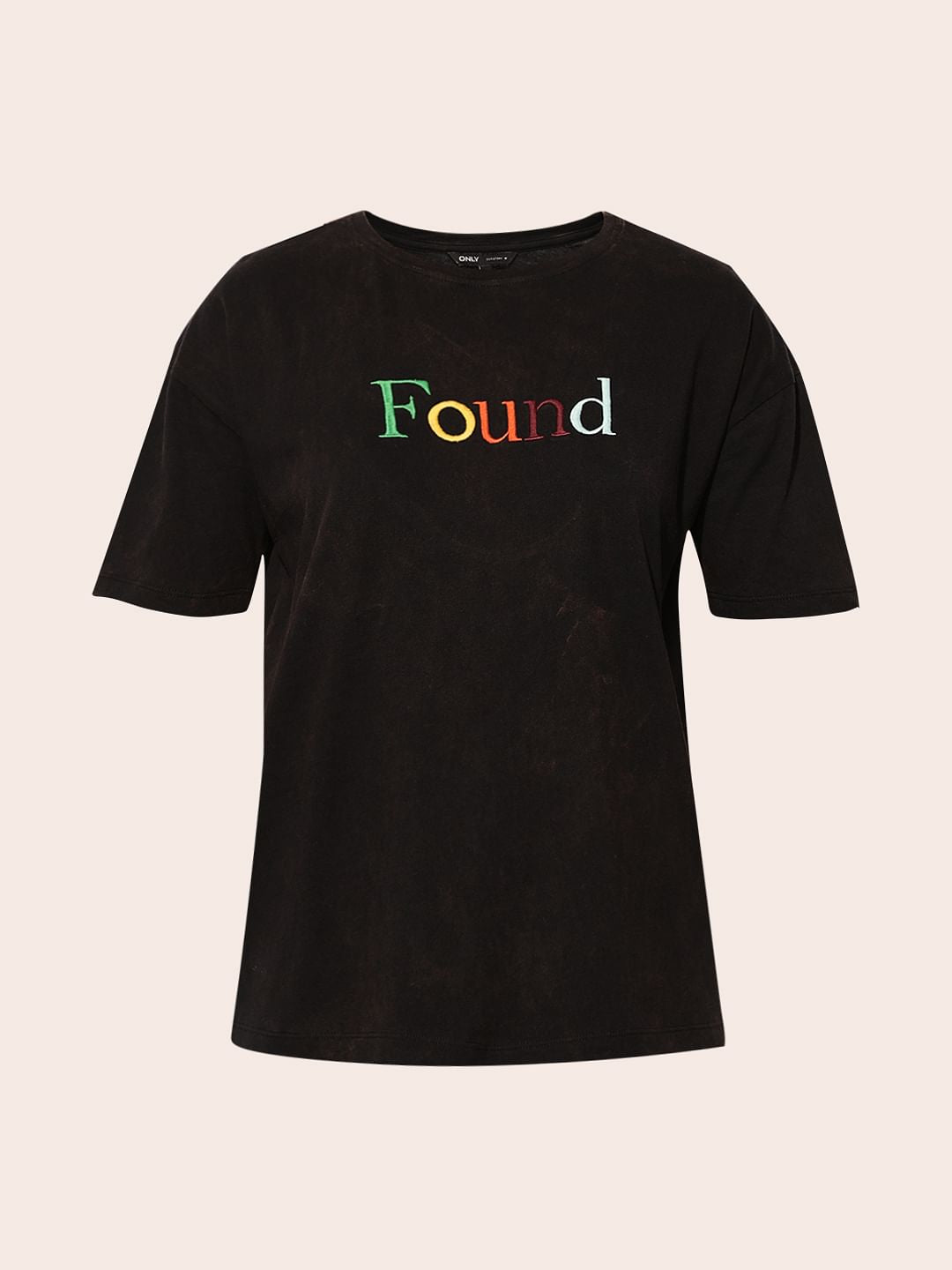 Black Embroidered Text T-Shirt