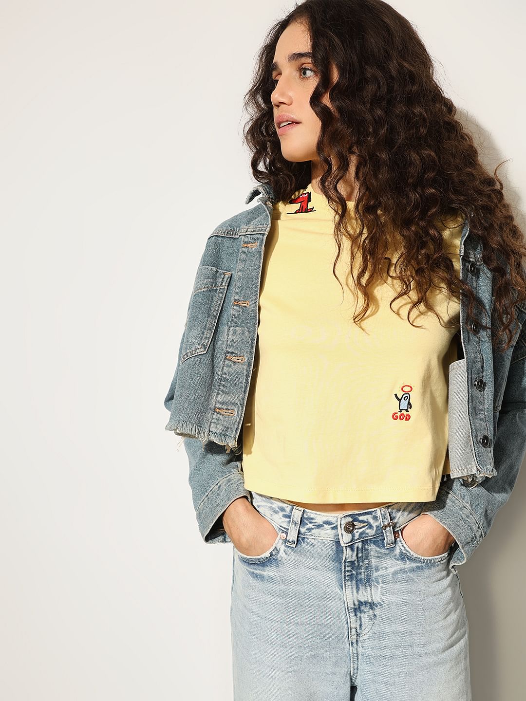 Yellow Round Neck Cotton T-Shirt