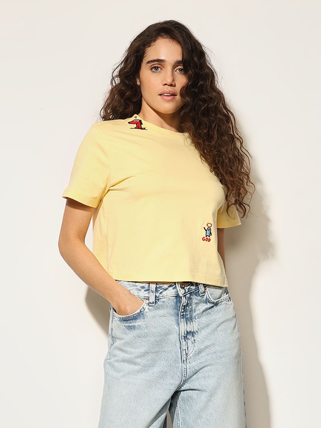 Yellow Round Neck Cotton T-Shirt