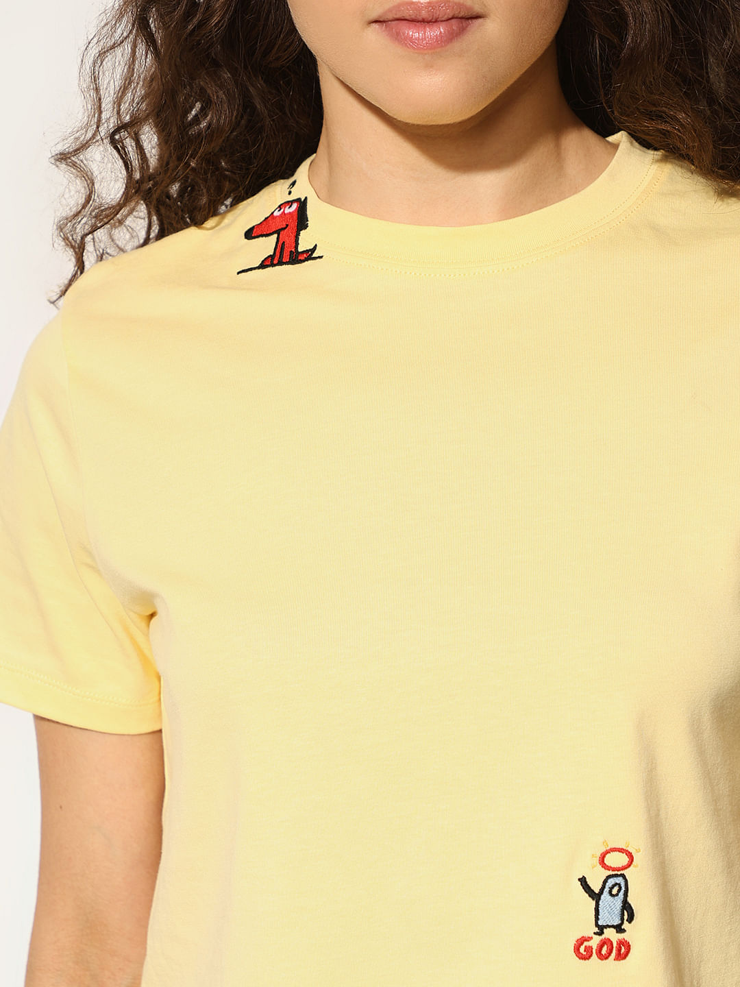 Yellow Round Neck Cotton T-Shirt