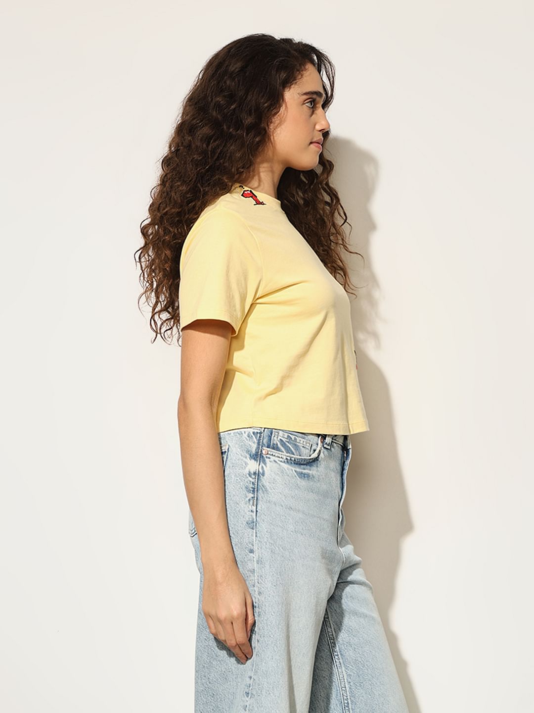 Yellow Round Neck Cotton T-Shirt