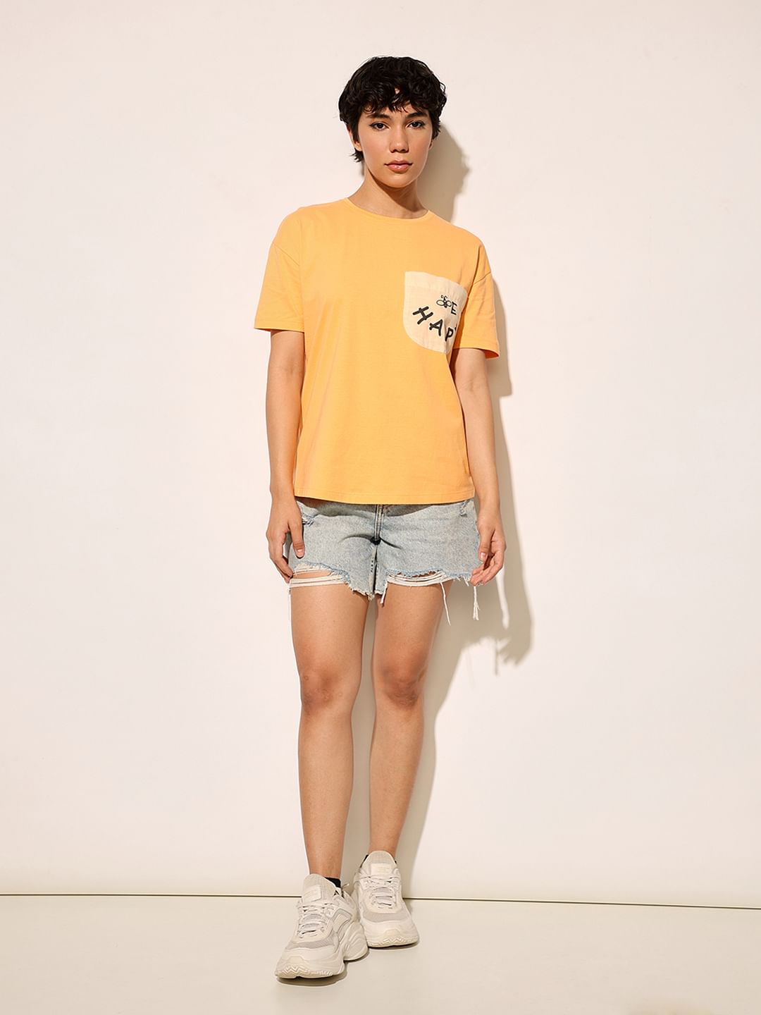 Orange Printed Cotton T-Shirt