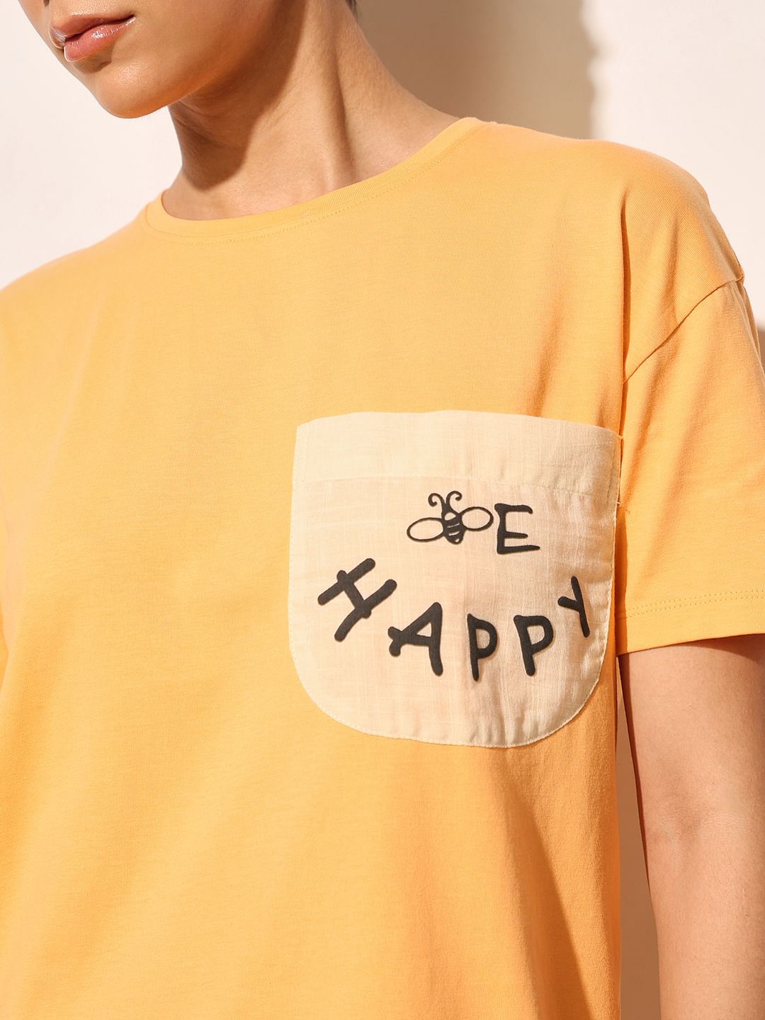 Orange Printed Cotton T-Shirt