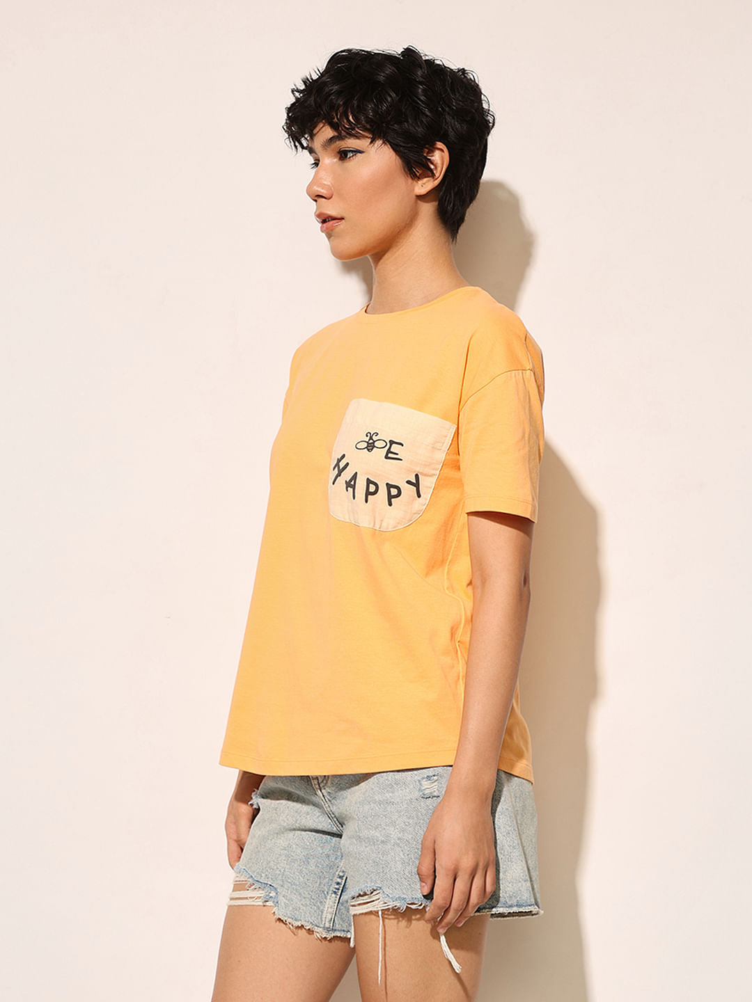 Orange Printed Cotton T-Shirt