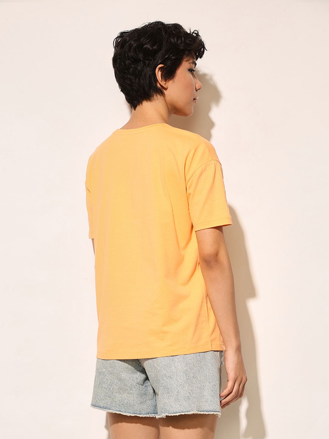 Orange Printed Cotton T-Shirt
