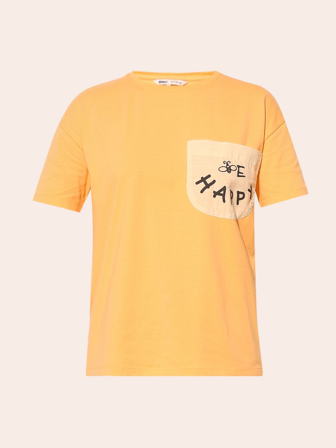 Orange Printed Cotton T-Shirt