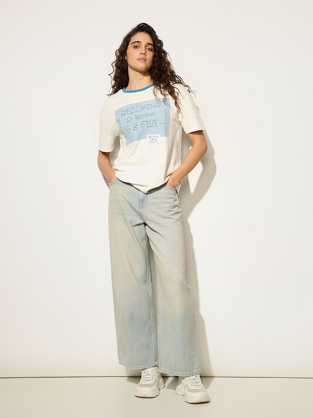 White Printed Crop T-Shirt