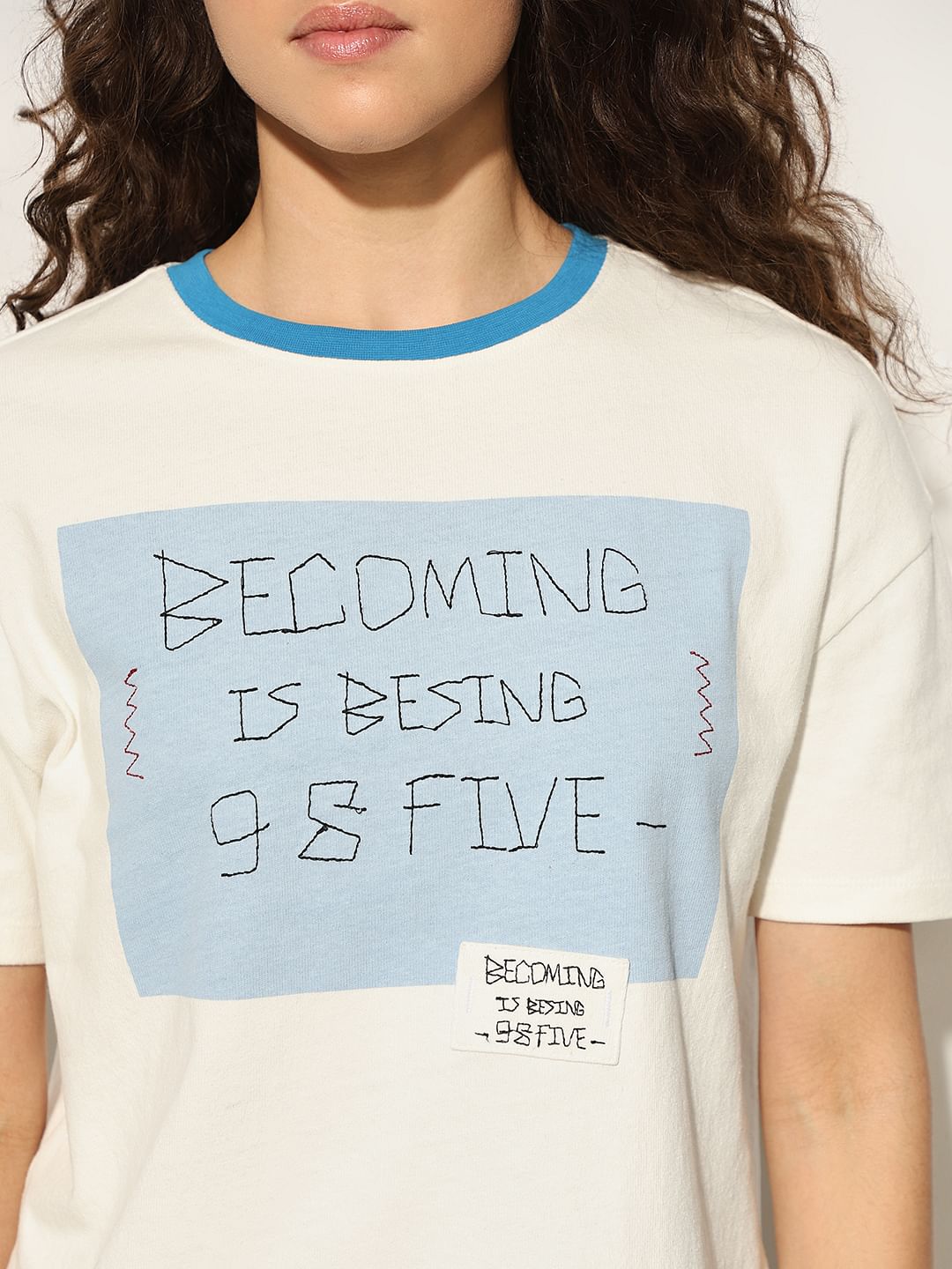 White Printed Crop T-Shirt