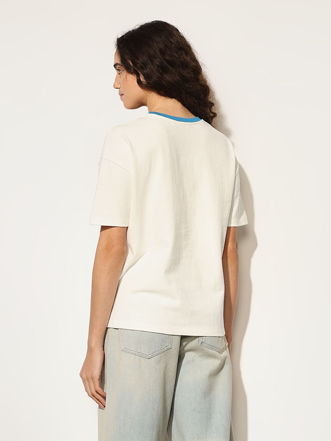 White Printed Crop T-Shirt