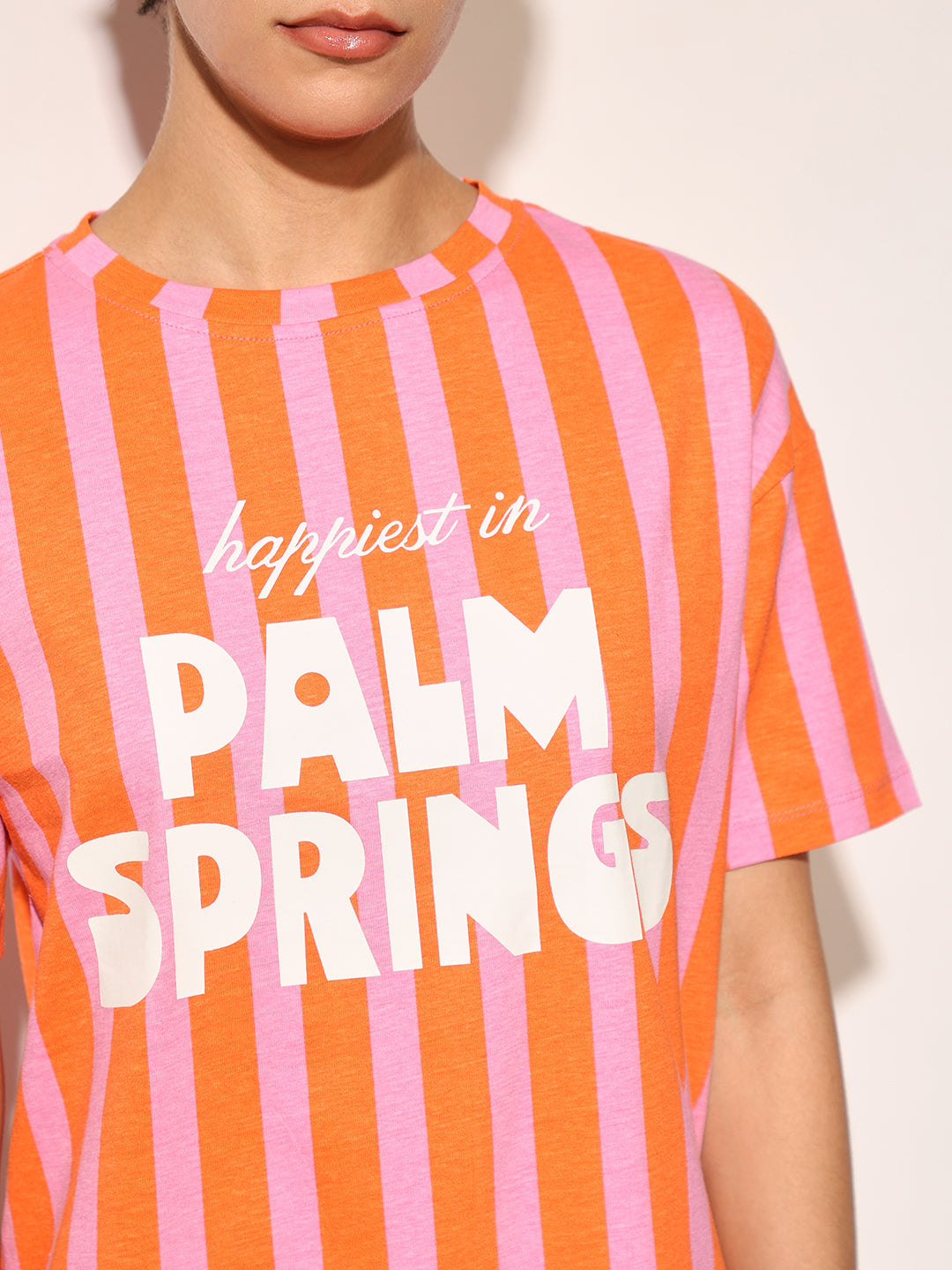 Orange Colourblocked Cotton T-shirt