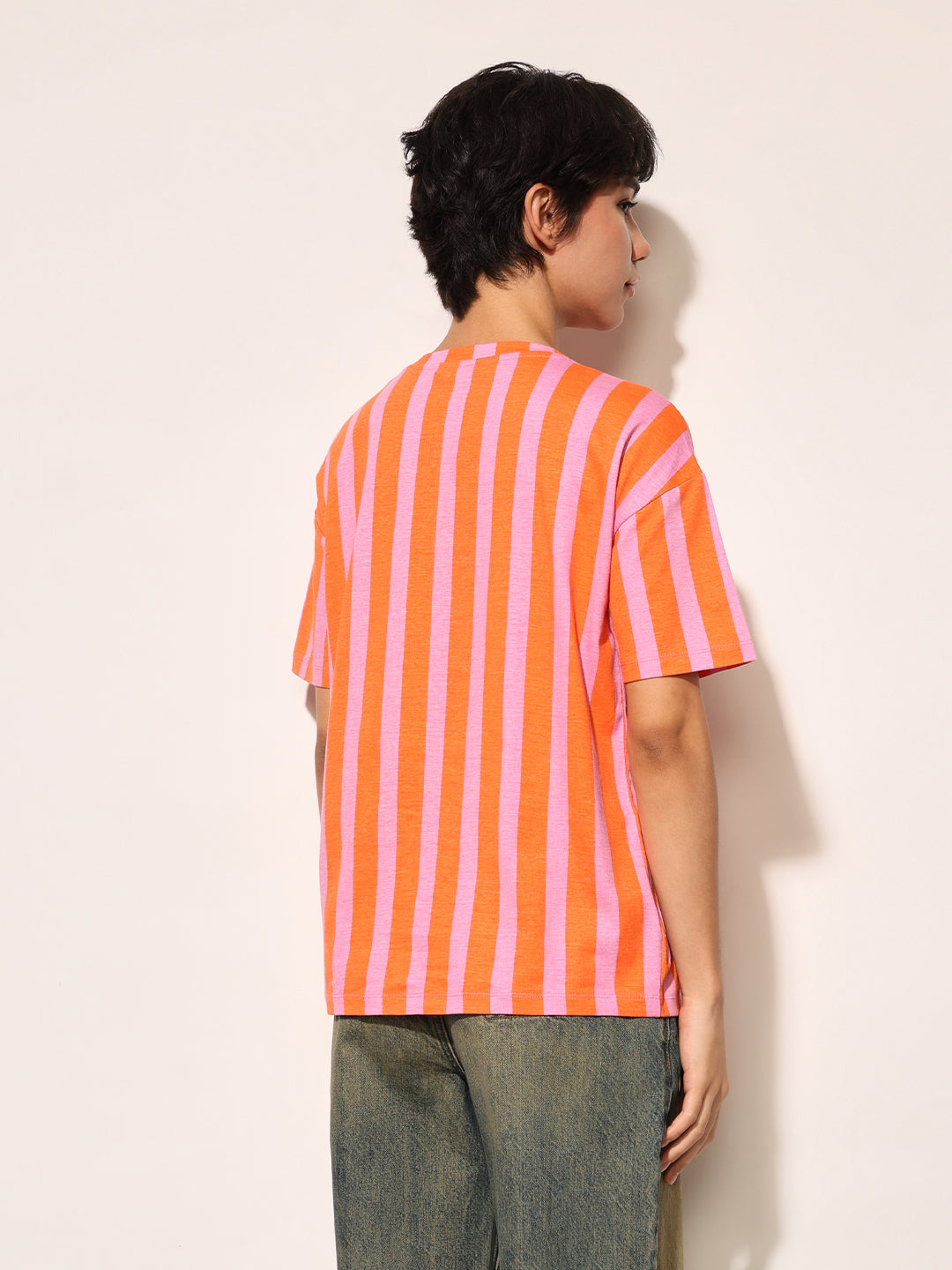 Orange Colourblocked Cotton T-shirt