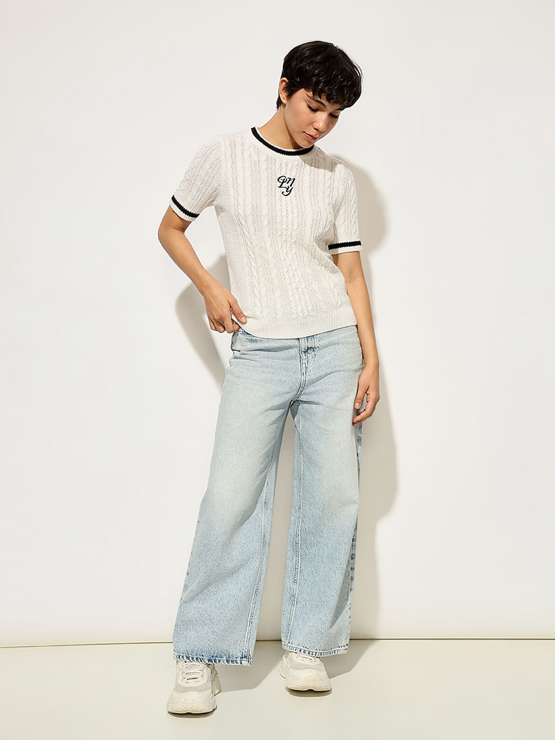 White Cable Knit Top