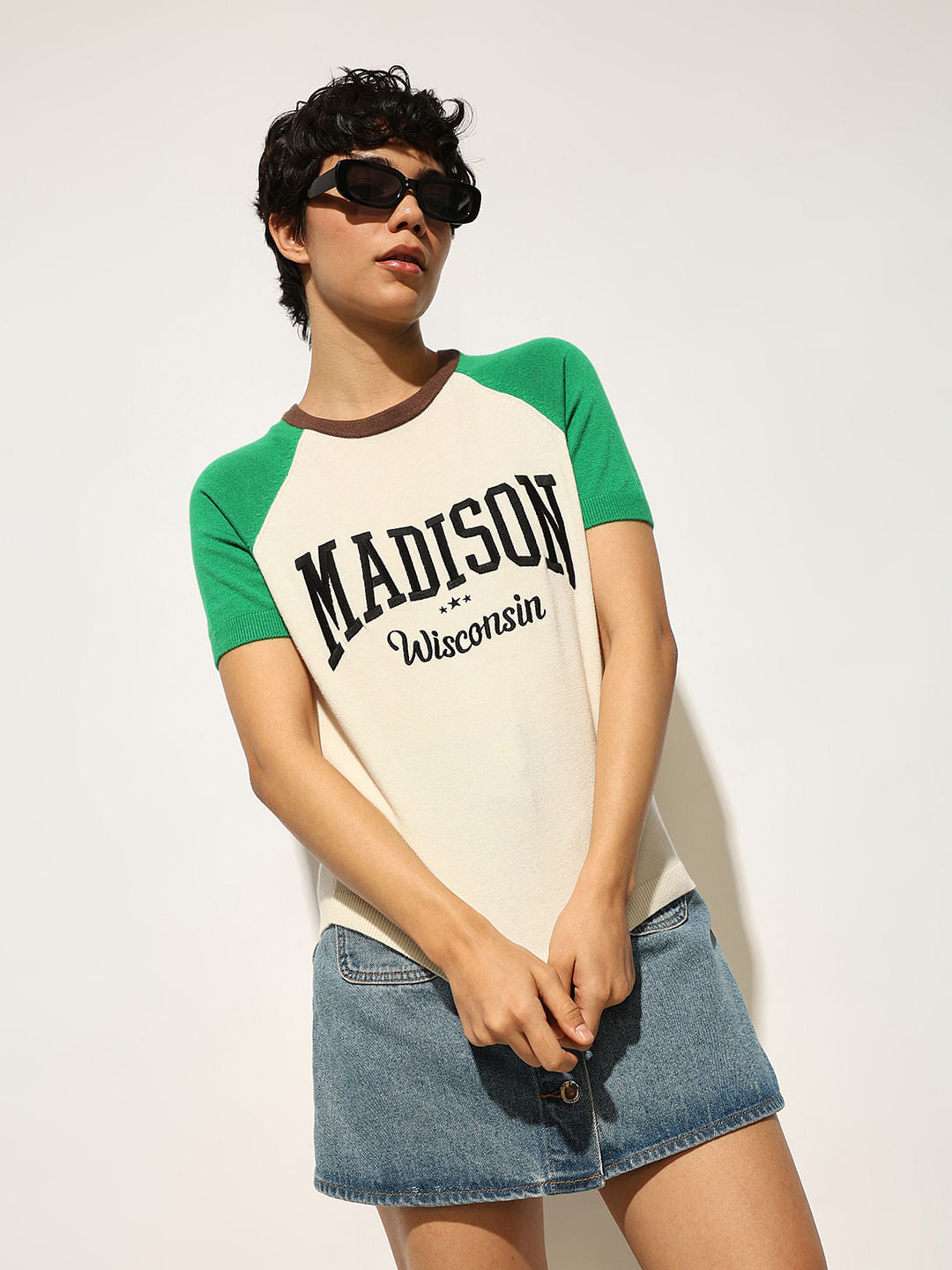 Cream Printed Knitted T-Shirt