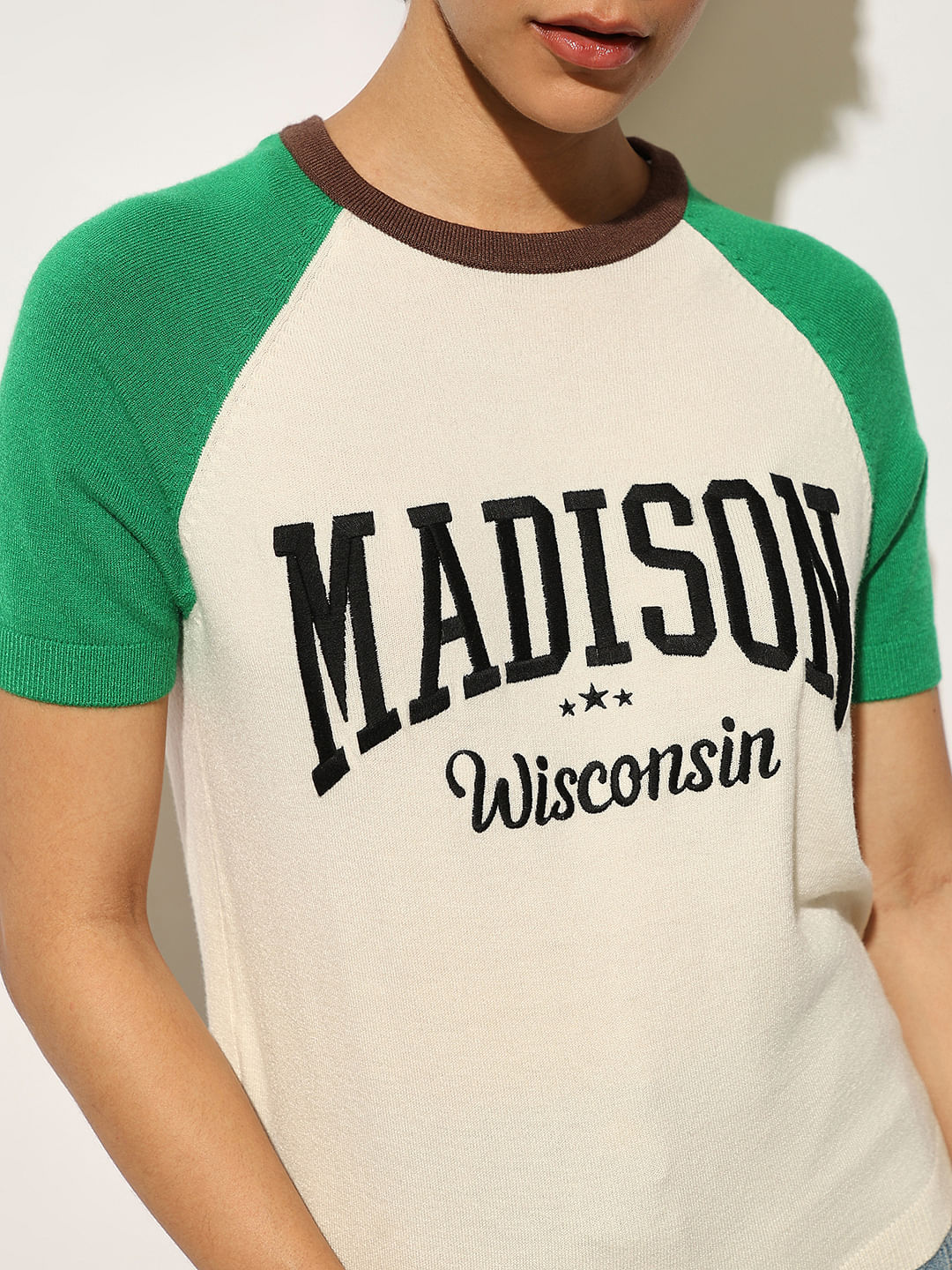 Cream Printed Knitted T-Shirt