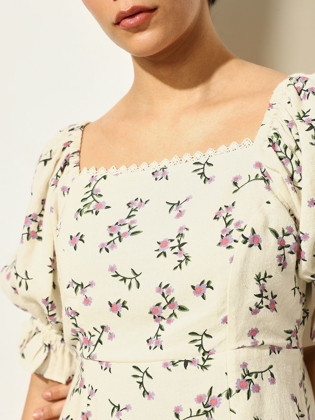 White Floral Midi Dress