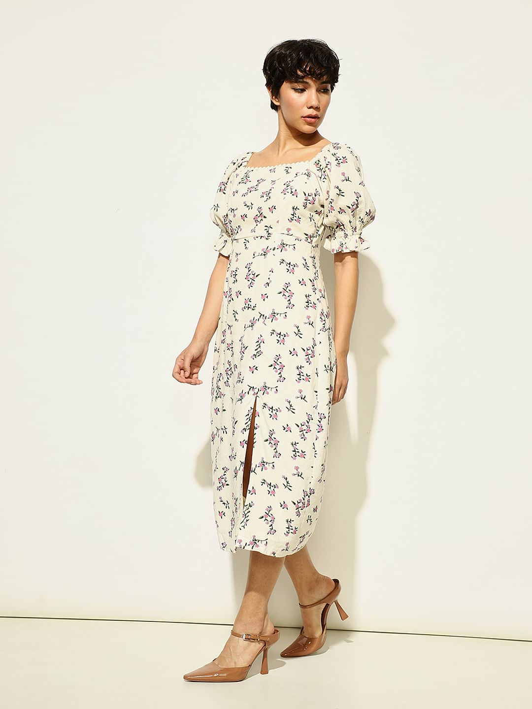 White Floral Midi Dress