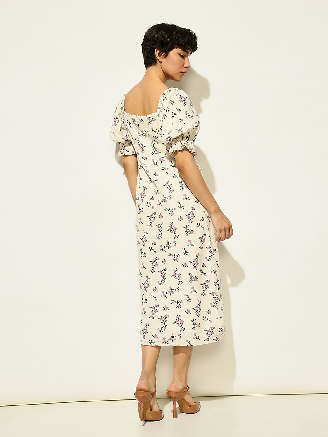 White Floral Midi Dress