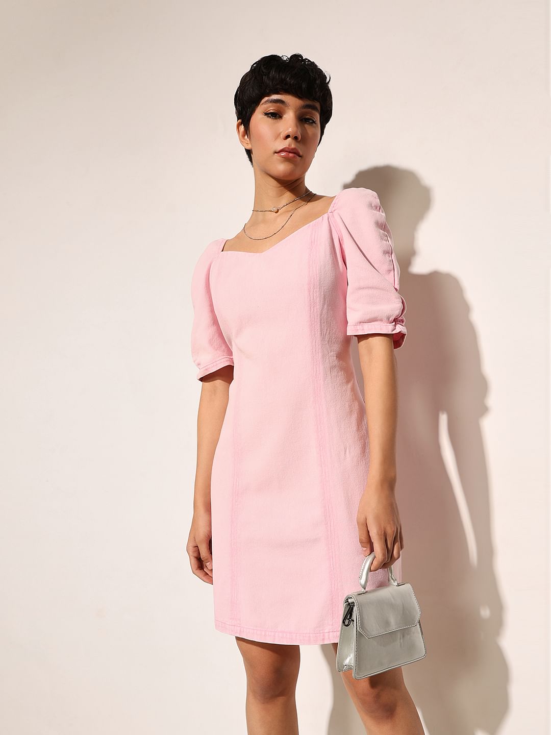 Pink Bodycon Denim Dress