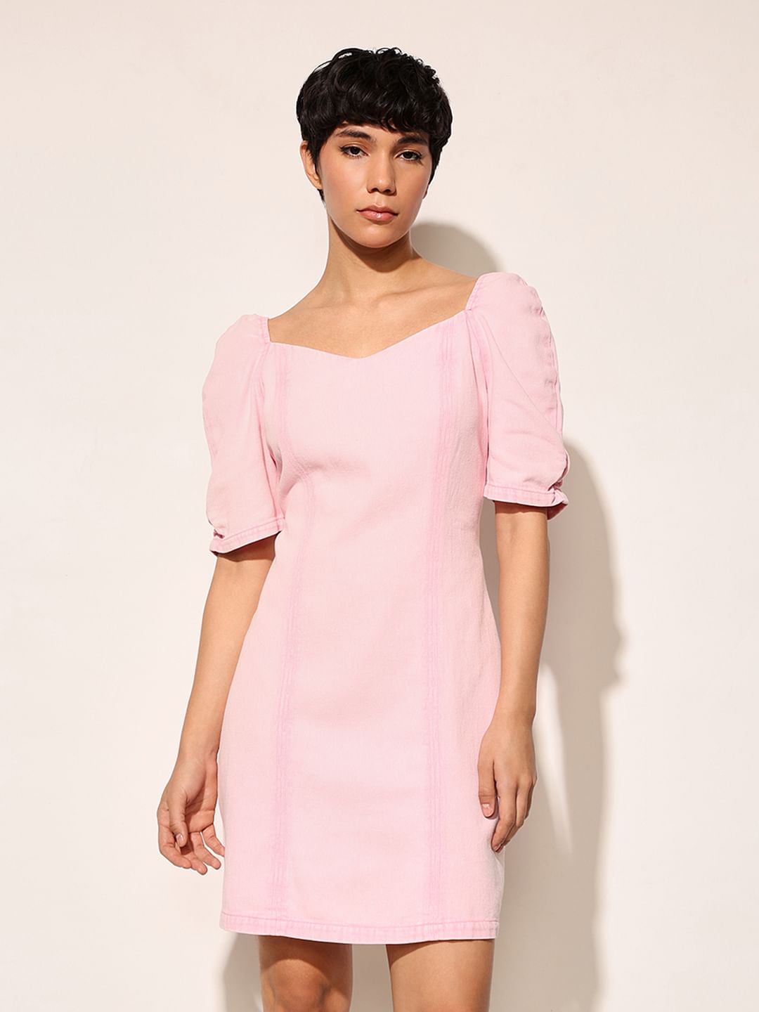 Pink Bodycon Denim Dress