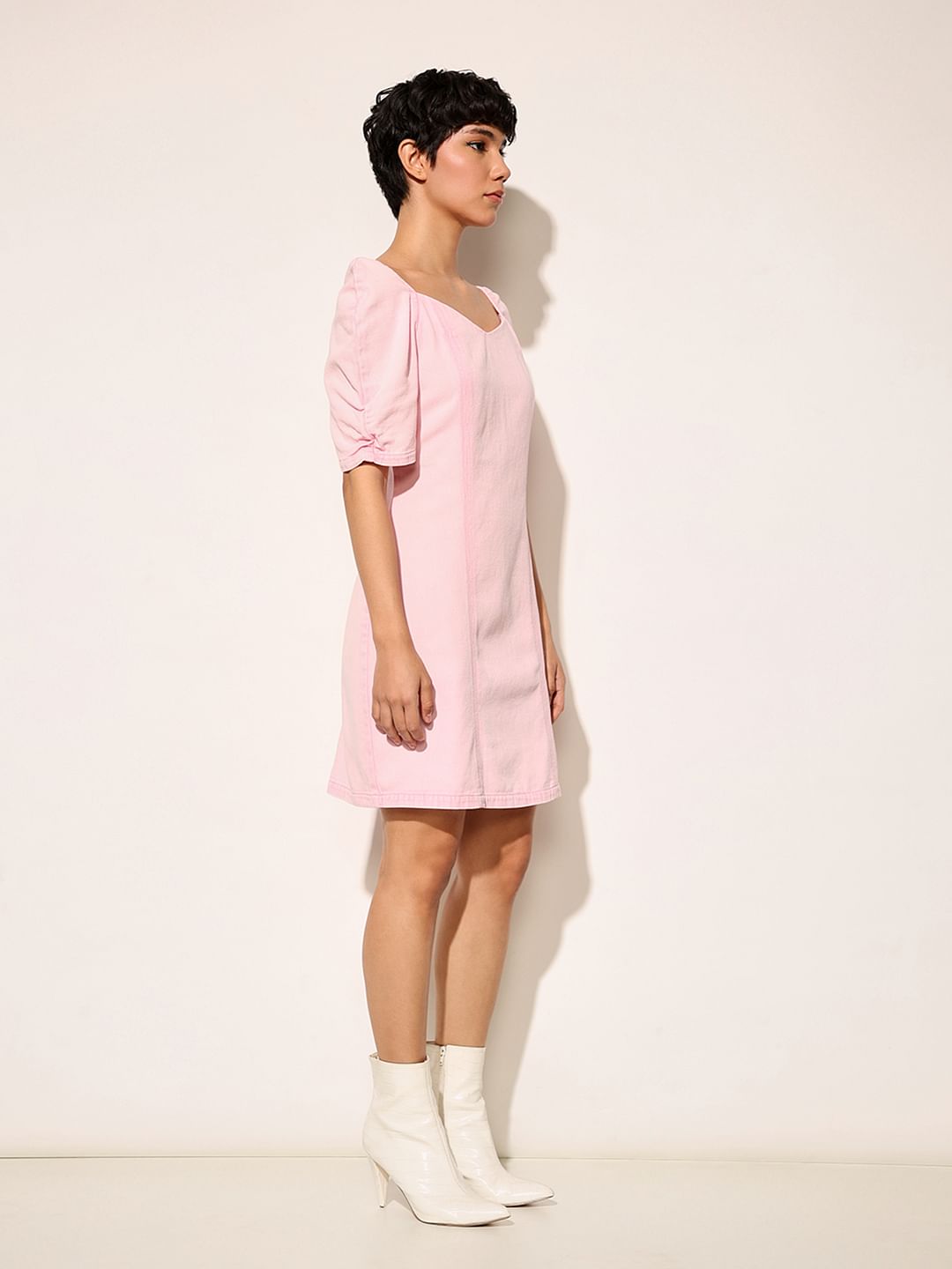 Pink Bodycon Denim Dress