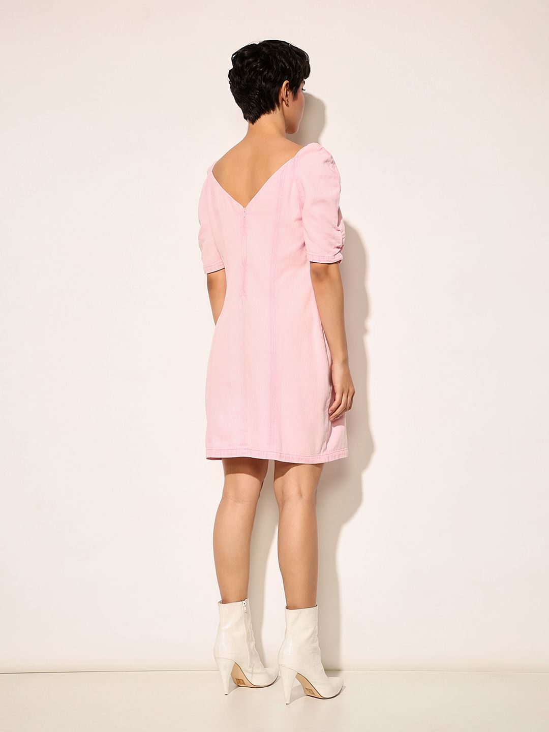 Pink Bodycon Denim Dress