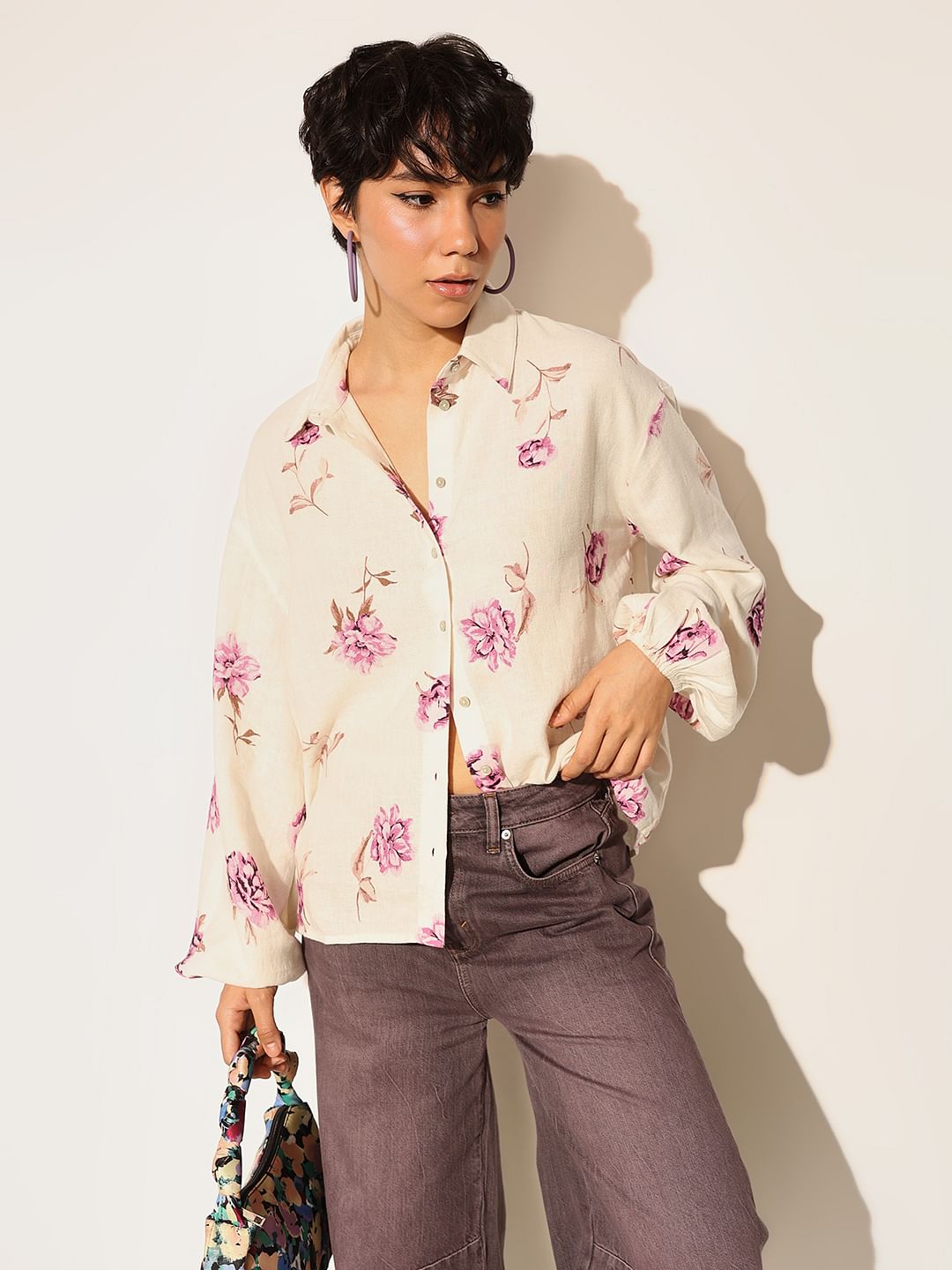 White Floral Print Shirt