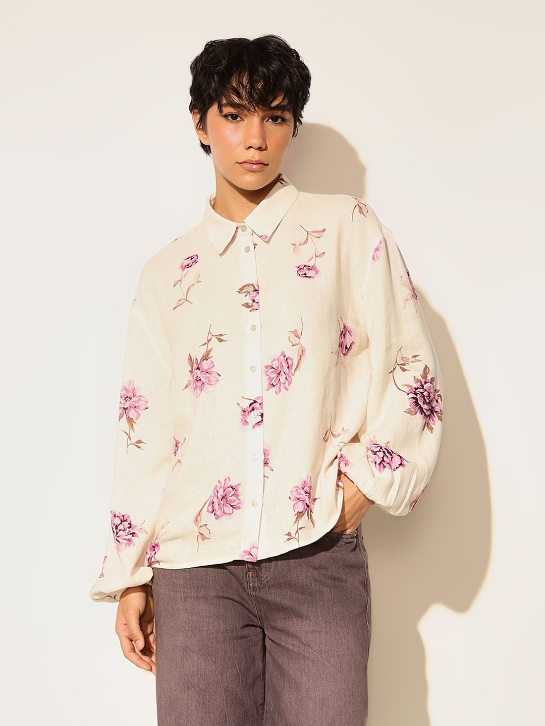 White Floral Print Shirt