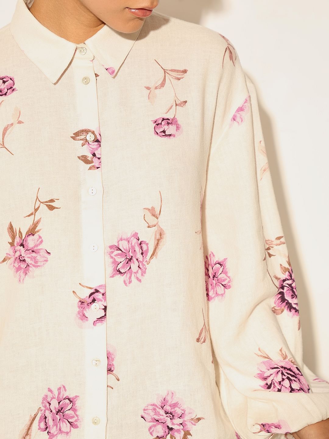 White Floral Print Shirt